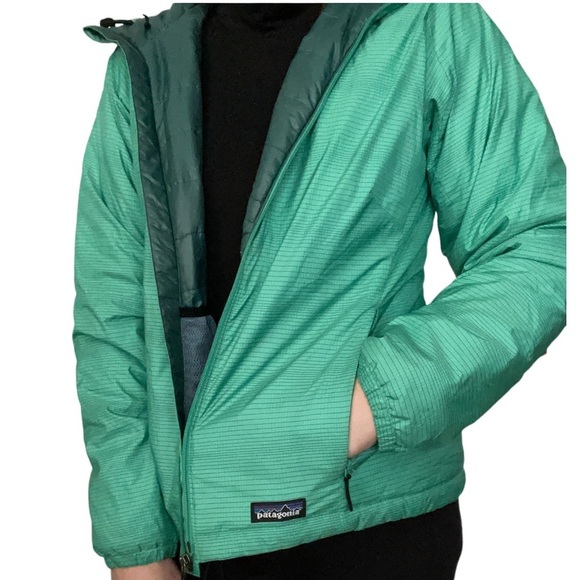 Patagonia Micro Puff Hooded Jacket Teal Green Grid 83986 outdoor small s - Picture 2 of 15